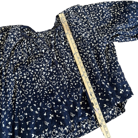 The GREAT. Perch Cotton Peasant Prairie Blouse Navy Cream Balloon Sleeve Boho - Picture 9 of 11